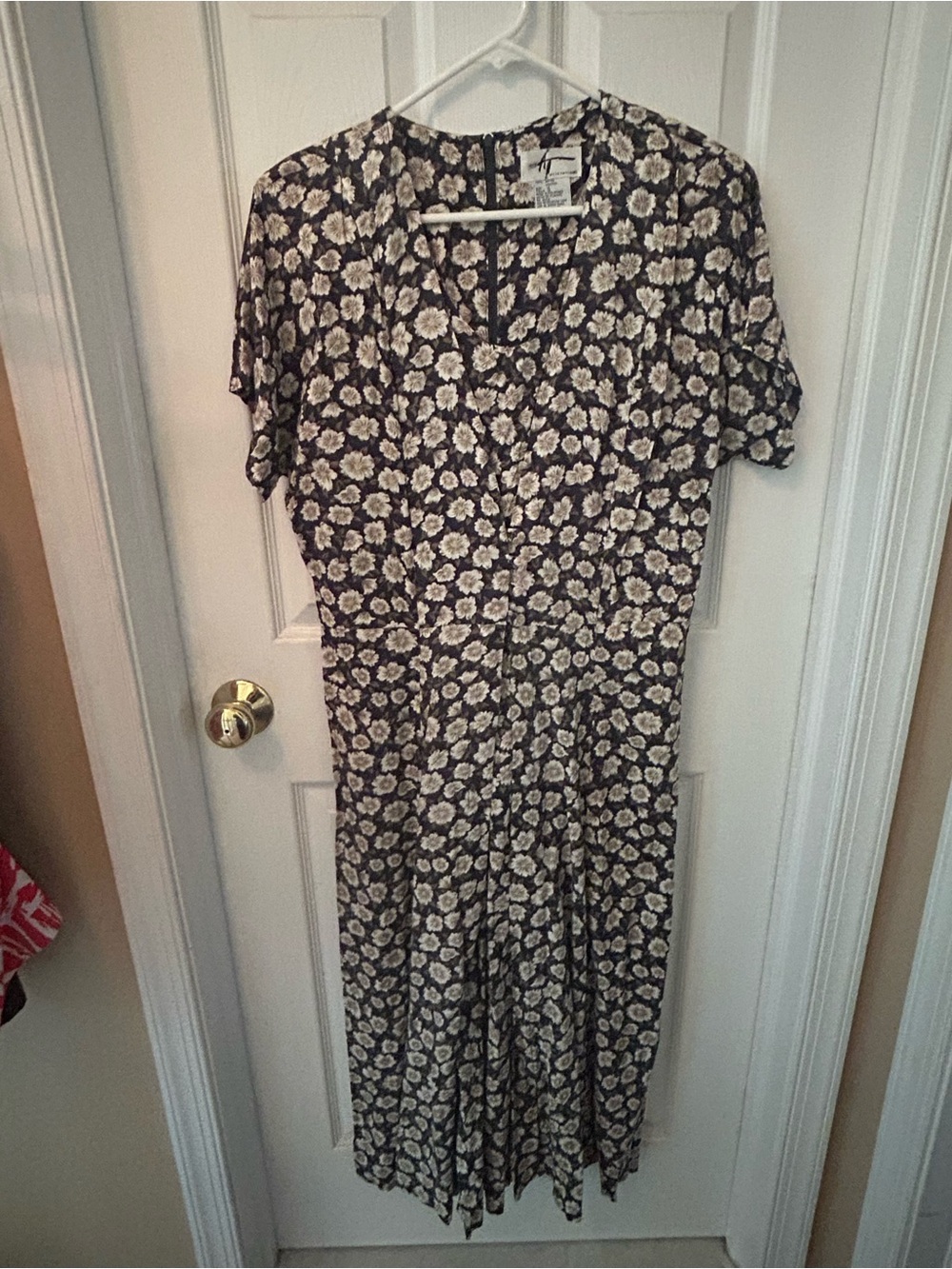 Vintage-Inspired Black Long Dress with Cream Floral Print